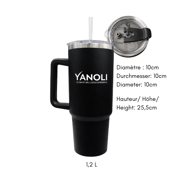 Black Yanoli bottle with stainless steel handle